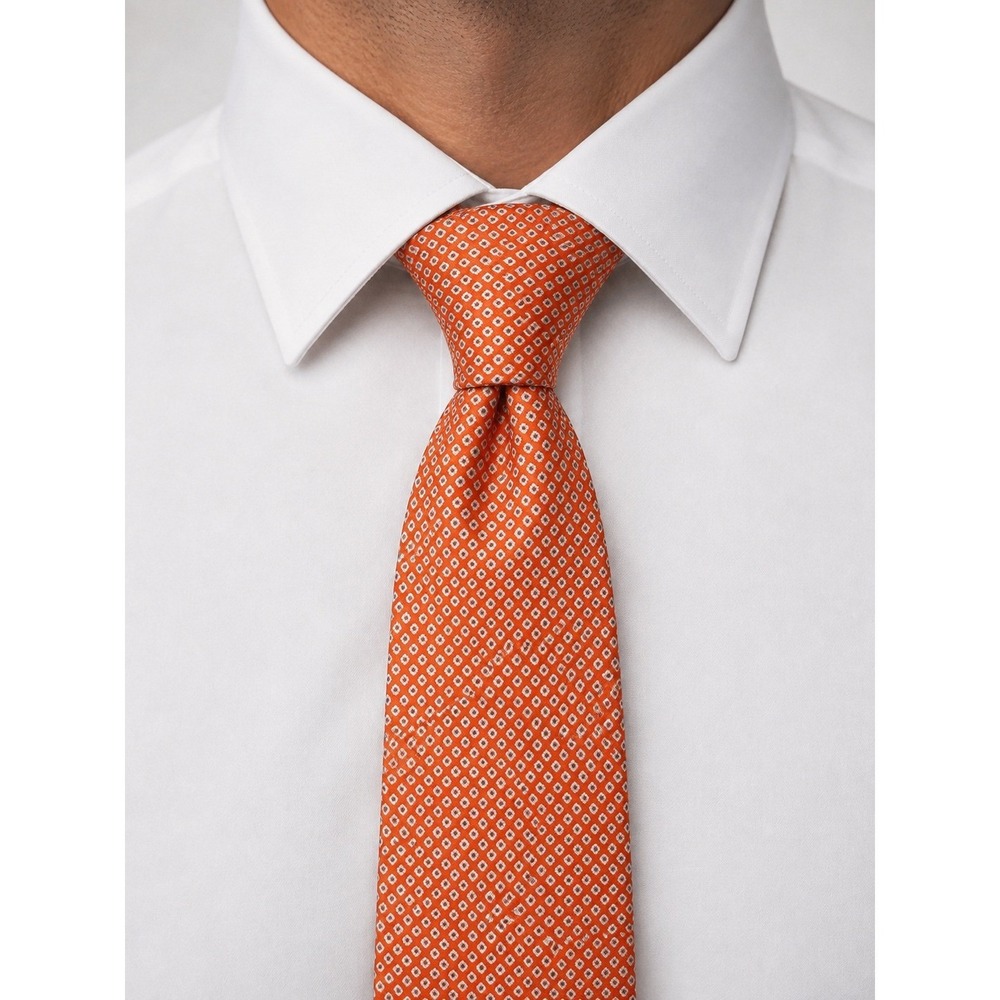 Perry Ellis Portfolio Men's Tie Orange Geometric Micro Print Necktie 58 Preppy